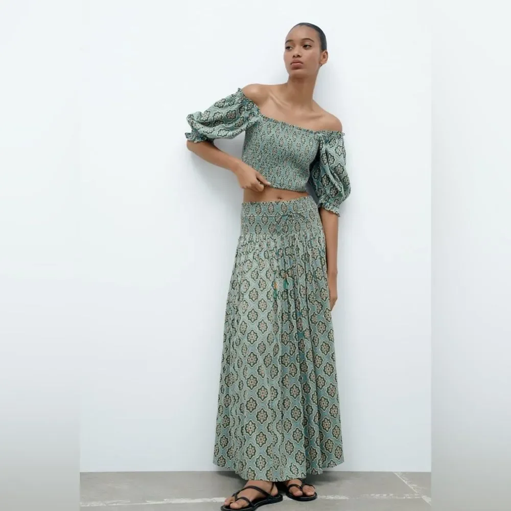 ZARA BOHO PRINTED CROP TOP